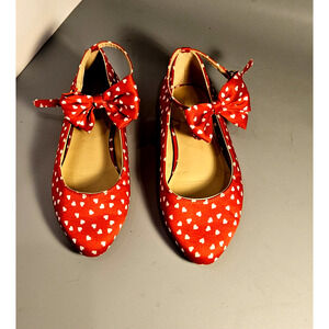 Janie And Jack, Girl Red Dress Shoes with Hearts and Bow, Sz 1 K Fairy Princess